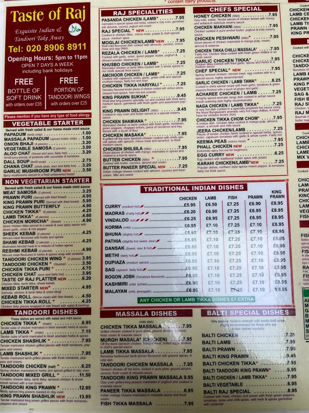 Taste of Raj — Indian restaurants in Edgware